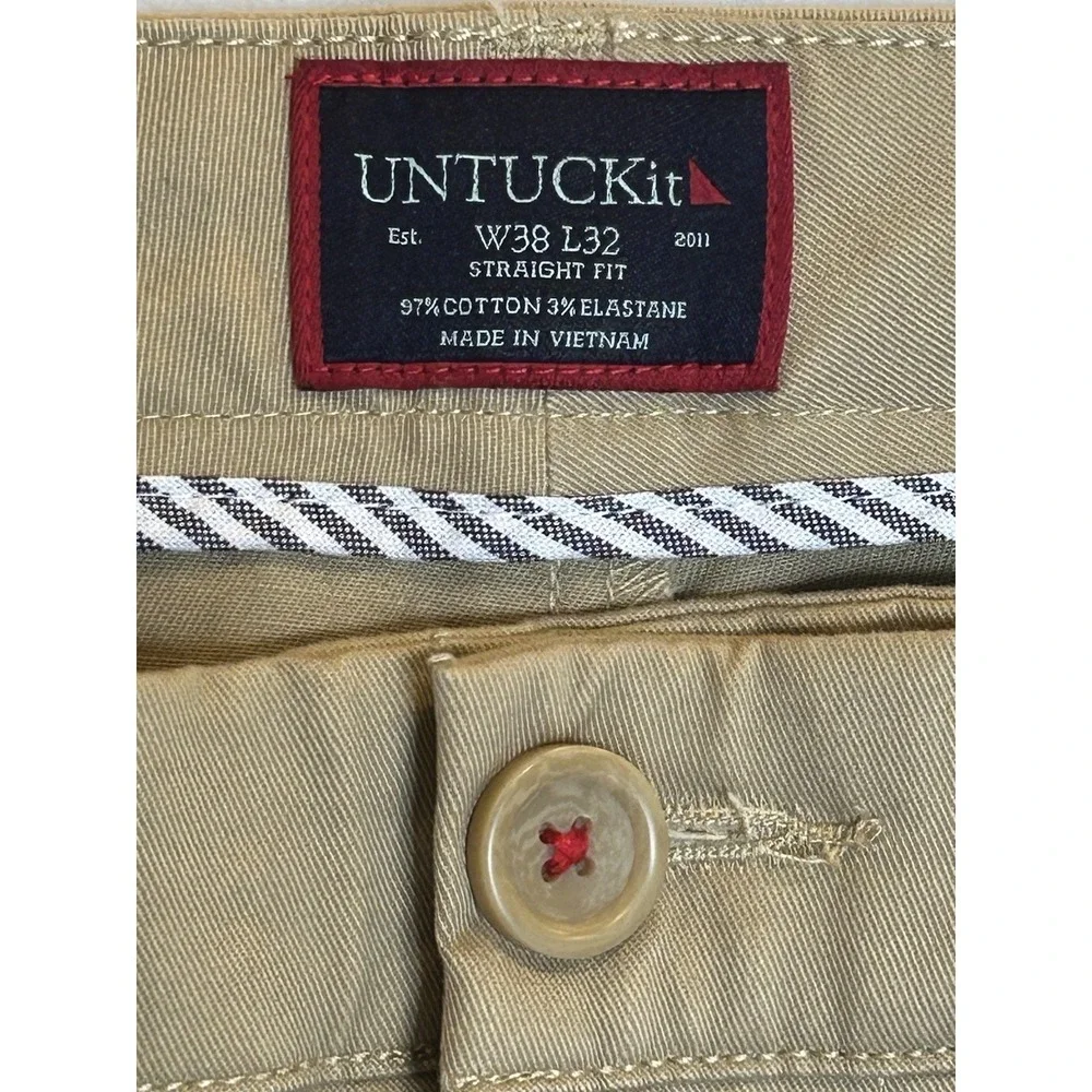Untuckit‎ Mens Chino Pants Size 38x32 St. Clair Straight Leg Tan Cotton Blend